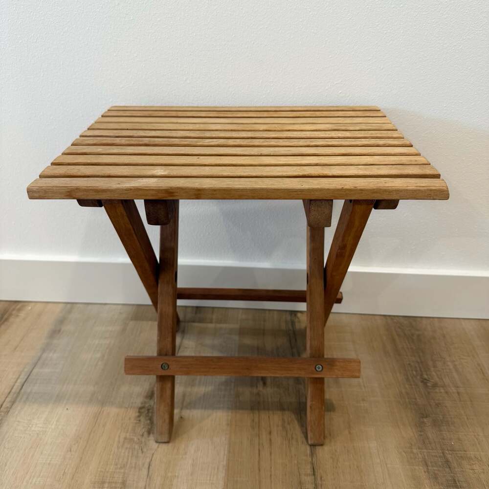 Vintage Wooden Folding Slat Stool 14-inch Tall